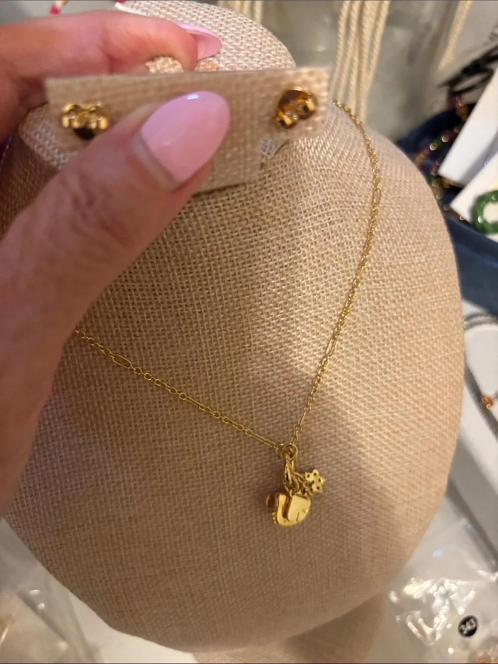 kate spade Gold-Tone White & Pink Pendant Necklace with Matching Studs